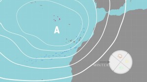 Mapa de isobaras posicionado sobre Canarias